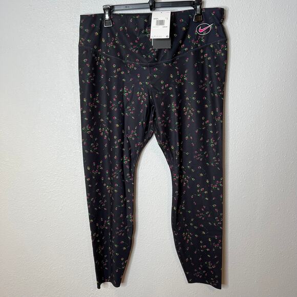 New Nike One Luxe Icon Clash Mid-Rise Leggings Black Floral Tight Dri-Fit Sz 1X - Picture 5 of 11